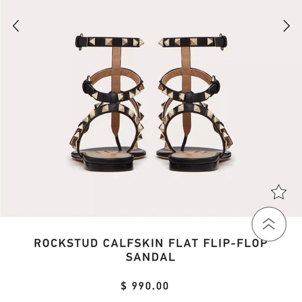 NEW Valentino Rockstud Calfskin flat flip flop sandal size 37 black 🖤 RV $990 - Picture 4 of 13